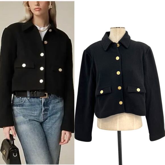 J. Crew Cropped Lady Jacket Buttons Black Size Large - Picture 1 of 10
